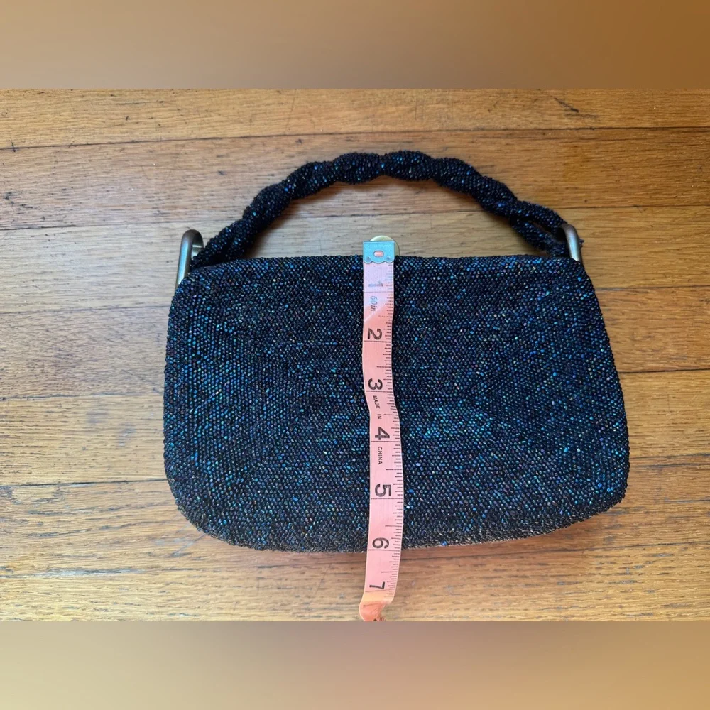 40s Vintage Navy Blue/ Black Carnival Glass Beaded Bag - Picture 11 of 13